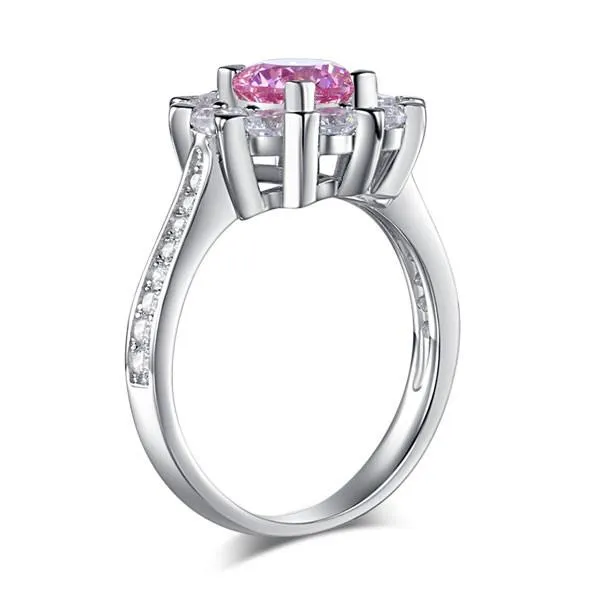 Snowflake 925 Sterling Silver Wedding Promise Anniversary Ring 1 Ct Fancy Pink Simulated Diamond