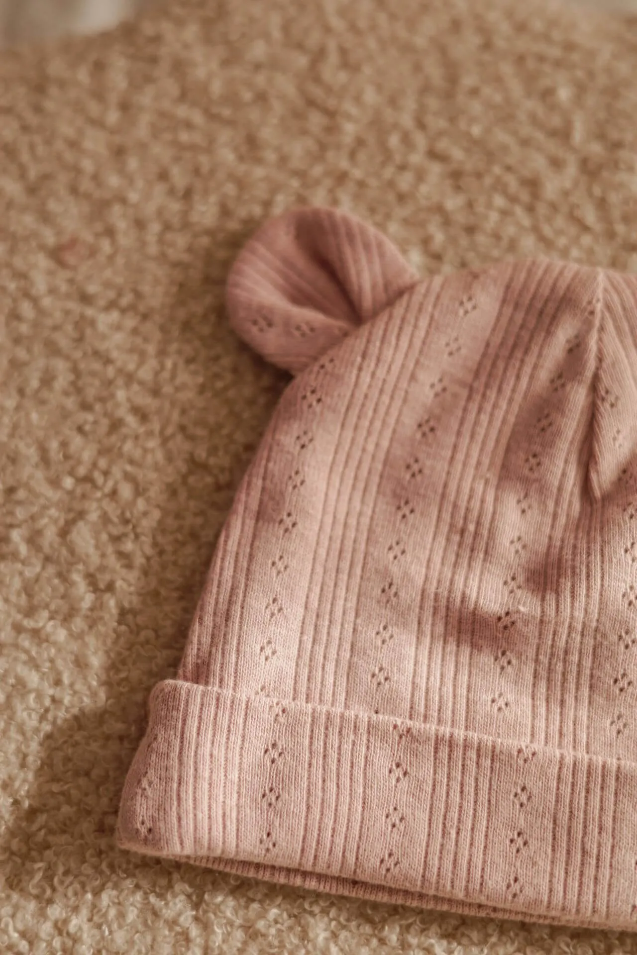 Soft Cotton Baby Hat with ears - Pink Openwork