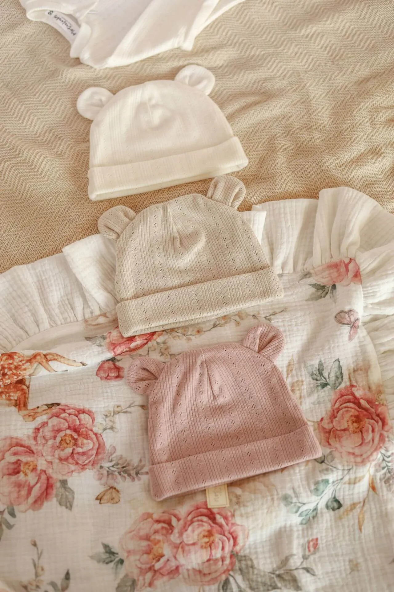 Soft Cotton Baby Hat with ears - Pink Openwork