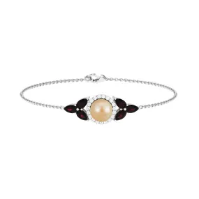 South Sea Pearl Chain Bracelet with Garnet and Diamond