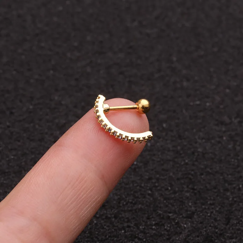Stainless Steel Thin Rod Zircon Earrings