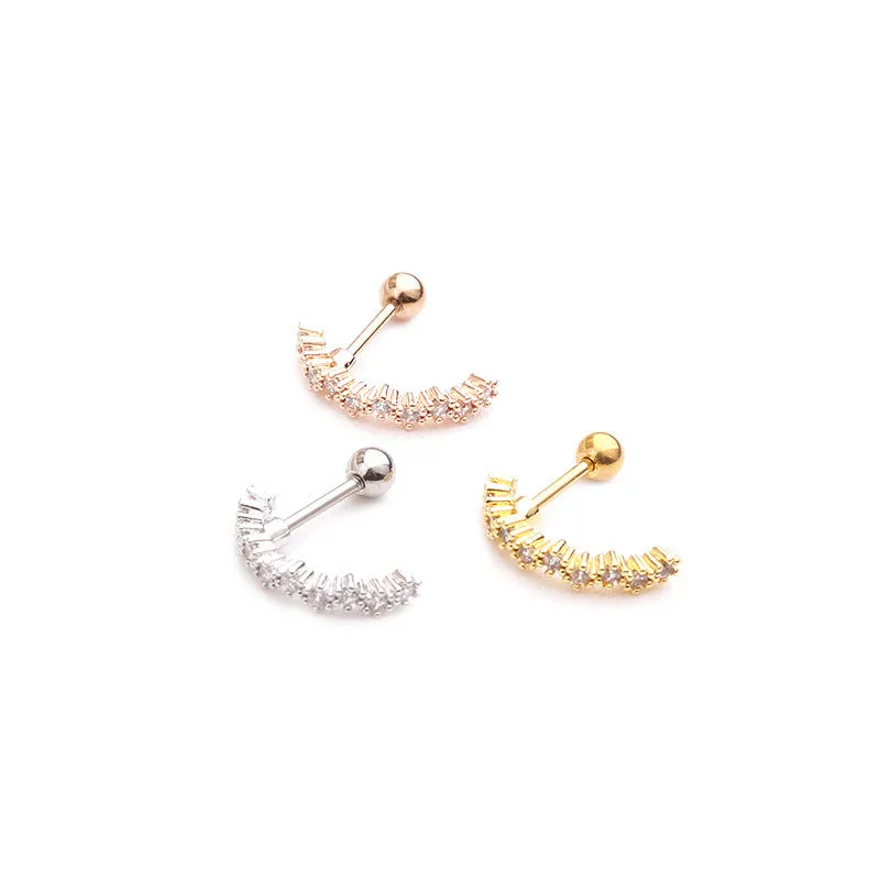 Stainless Steel Thin Rod Zircon Earrings