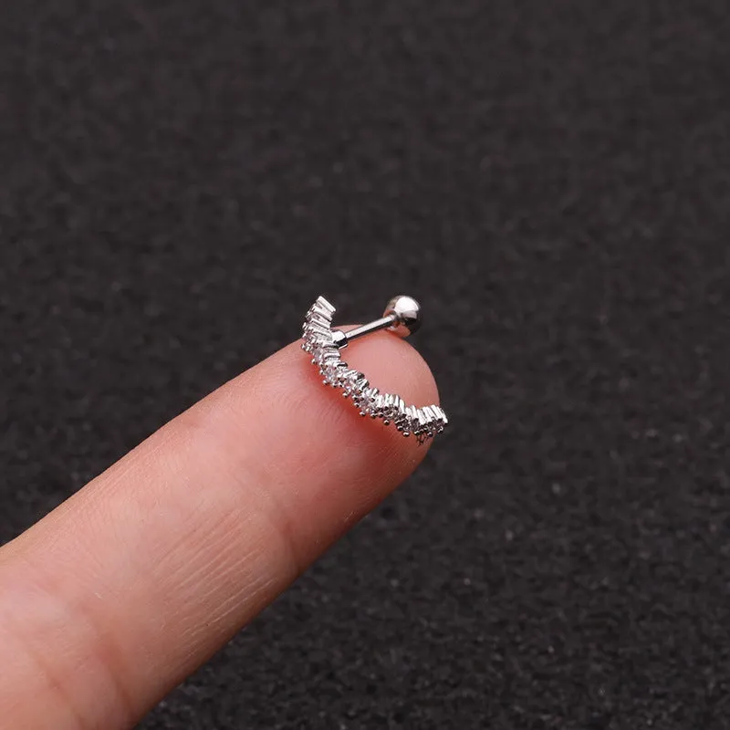 Stainless Steel Thin Rod Zircon Earrings