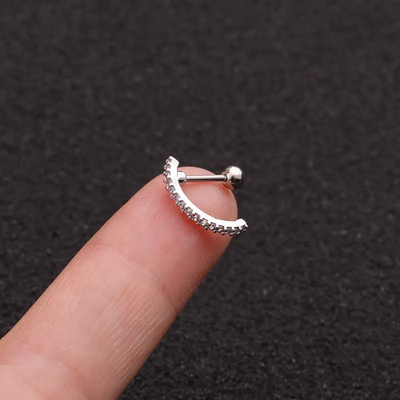 Stainless Steel Thin Rod Zircon Earrings