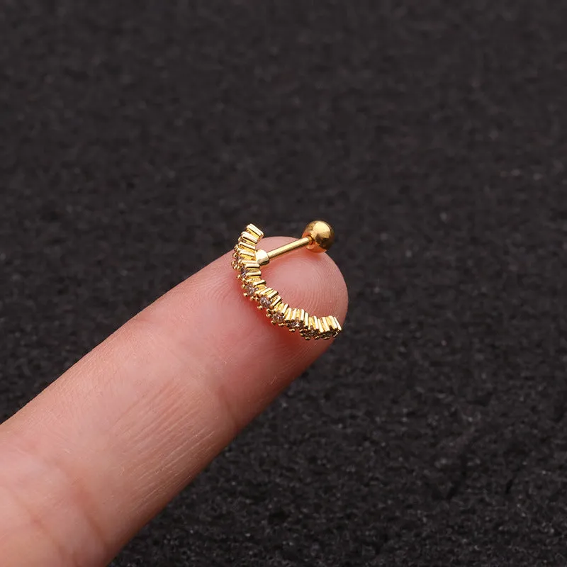 Stainless Steel Thin Rod Zircon Earrings