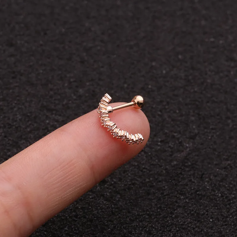 Stainless Steel Thin Rod Zircon Earrings