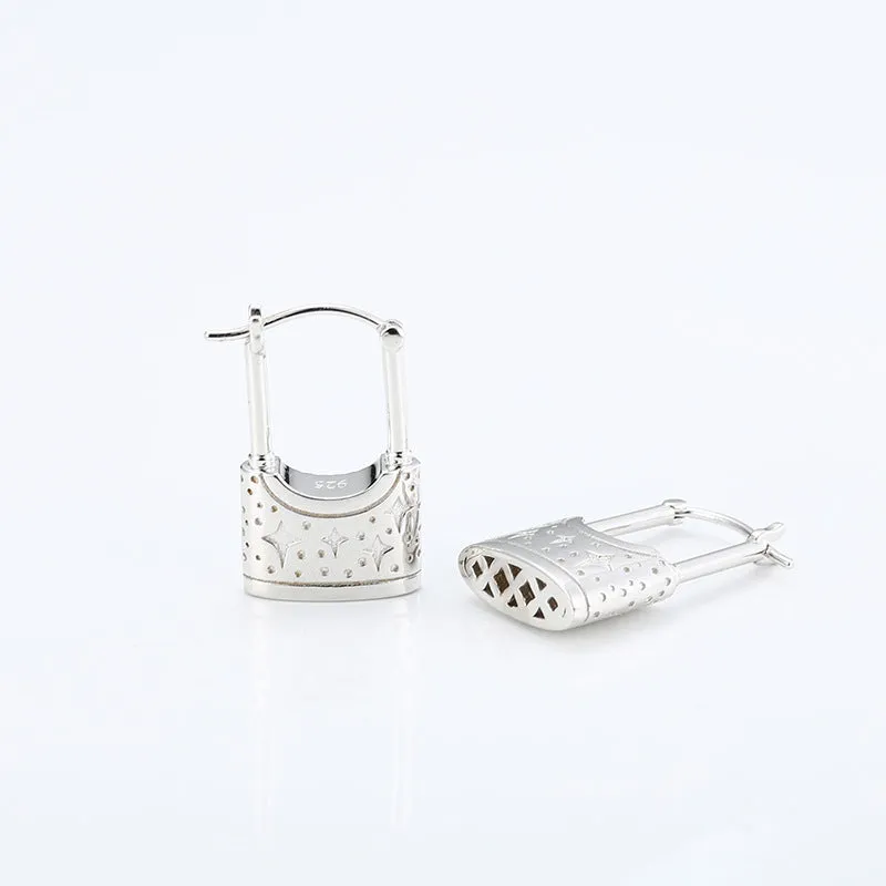 Star Pattern Lock with Zircon Silver Drop Earrings for Women