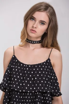 Star Studded Faux Leather Choker Necklace