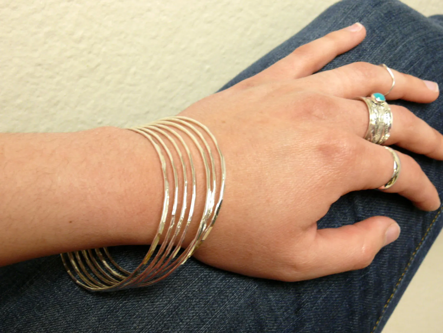 Sterling silver bangle bracelet set 7 bangles sterling silver bracelet hammered silver bangle stacking bangle stacking bracelet