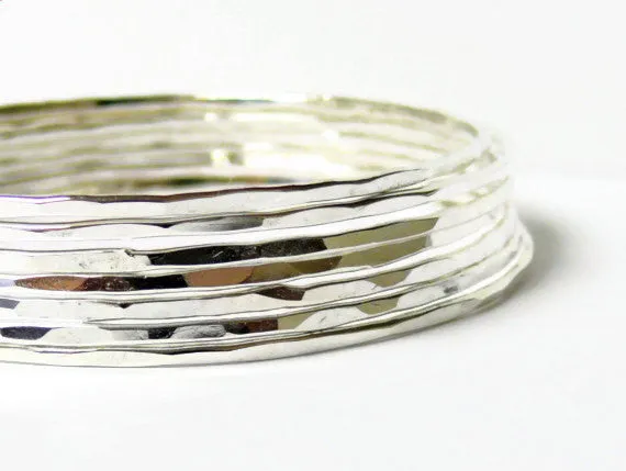 Sterling silver bangle bracelet set 7 bangles sterling silver bracelet hammered silver bangle stacking bangle stacking bracelet