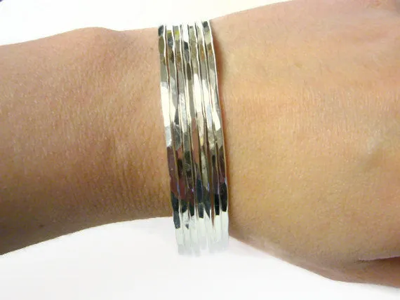 Sterling silver bangle bracelet set 7 bangles sterling silver bracelet hammered silver bangle stacking bangle stacking bracelet