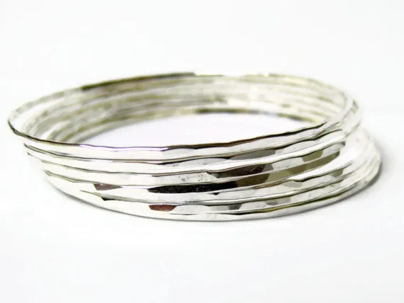 Sterling silver bangle bracelet set 7 bangles sterling silver bracelet hammered silver bangle stacking bangle stacking bracelet