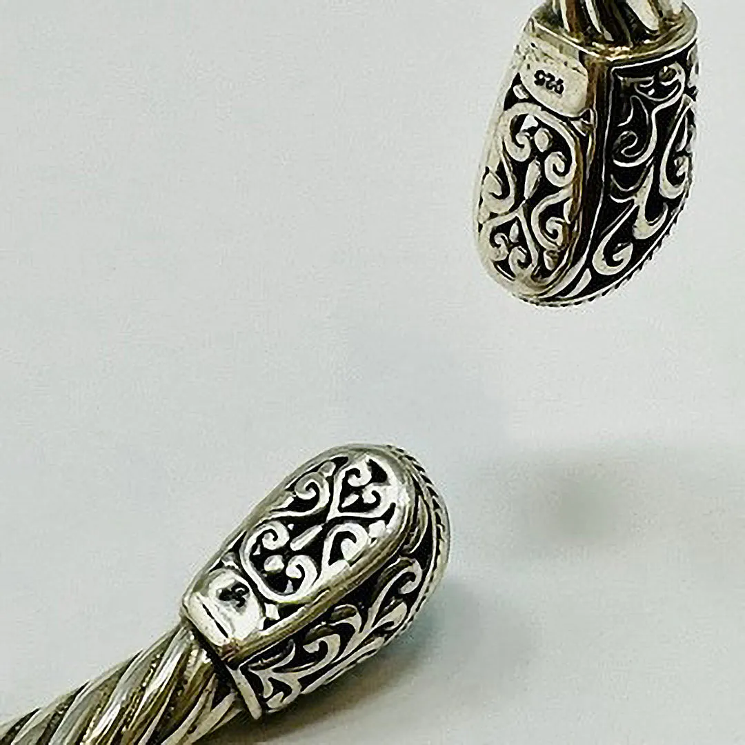 Sterling Silver  Classic Cable Cuff Bracelet with Turquoise Inlay