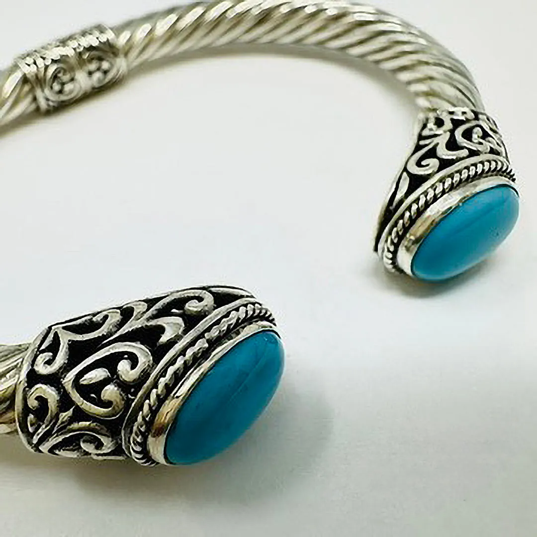 Sterling Silver  Classic Cable Cuff Bracelet with Turquoise Inlay