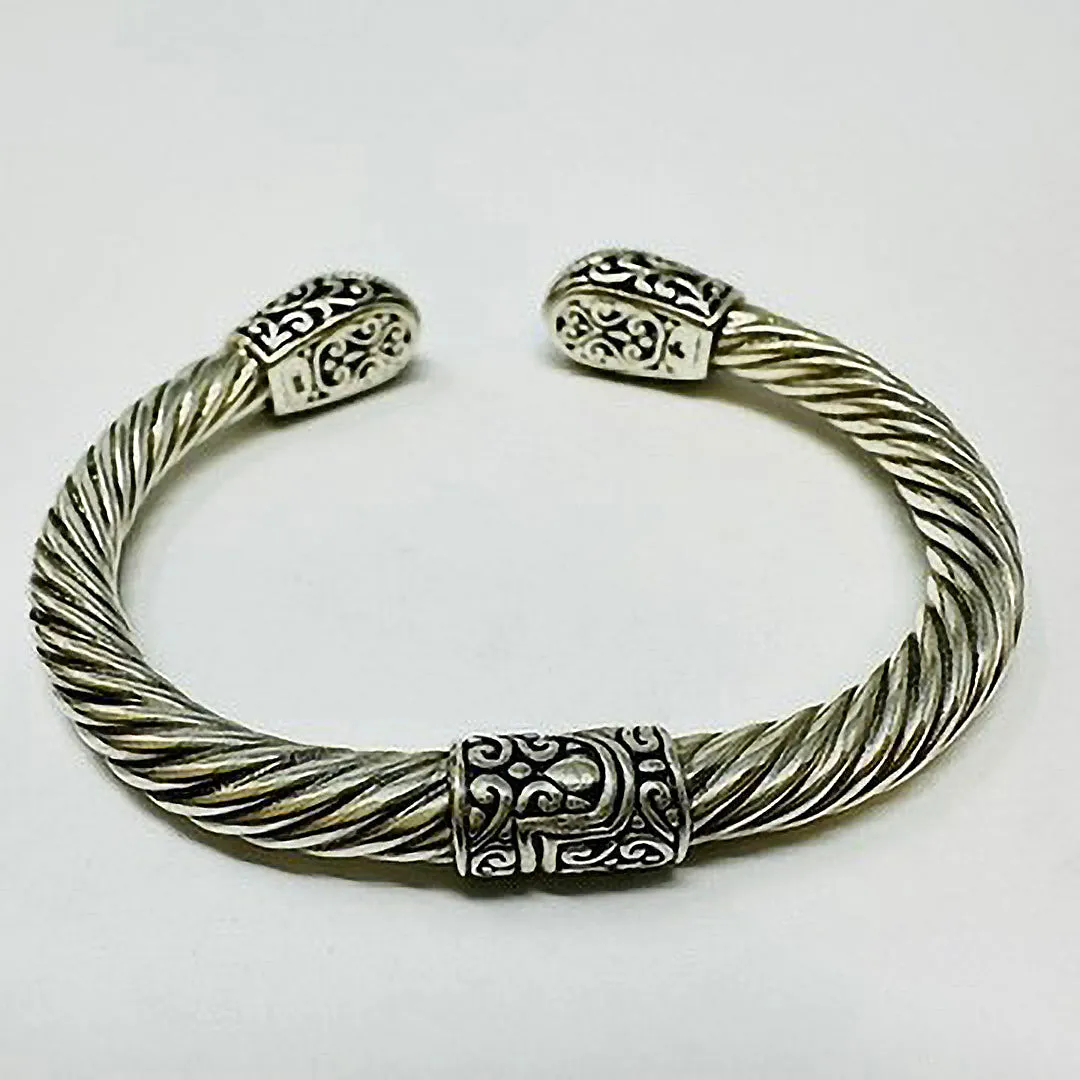 Sterling Silver  Classic Cable Cuff Bracelet with Turquoise Inlay