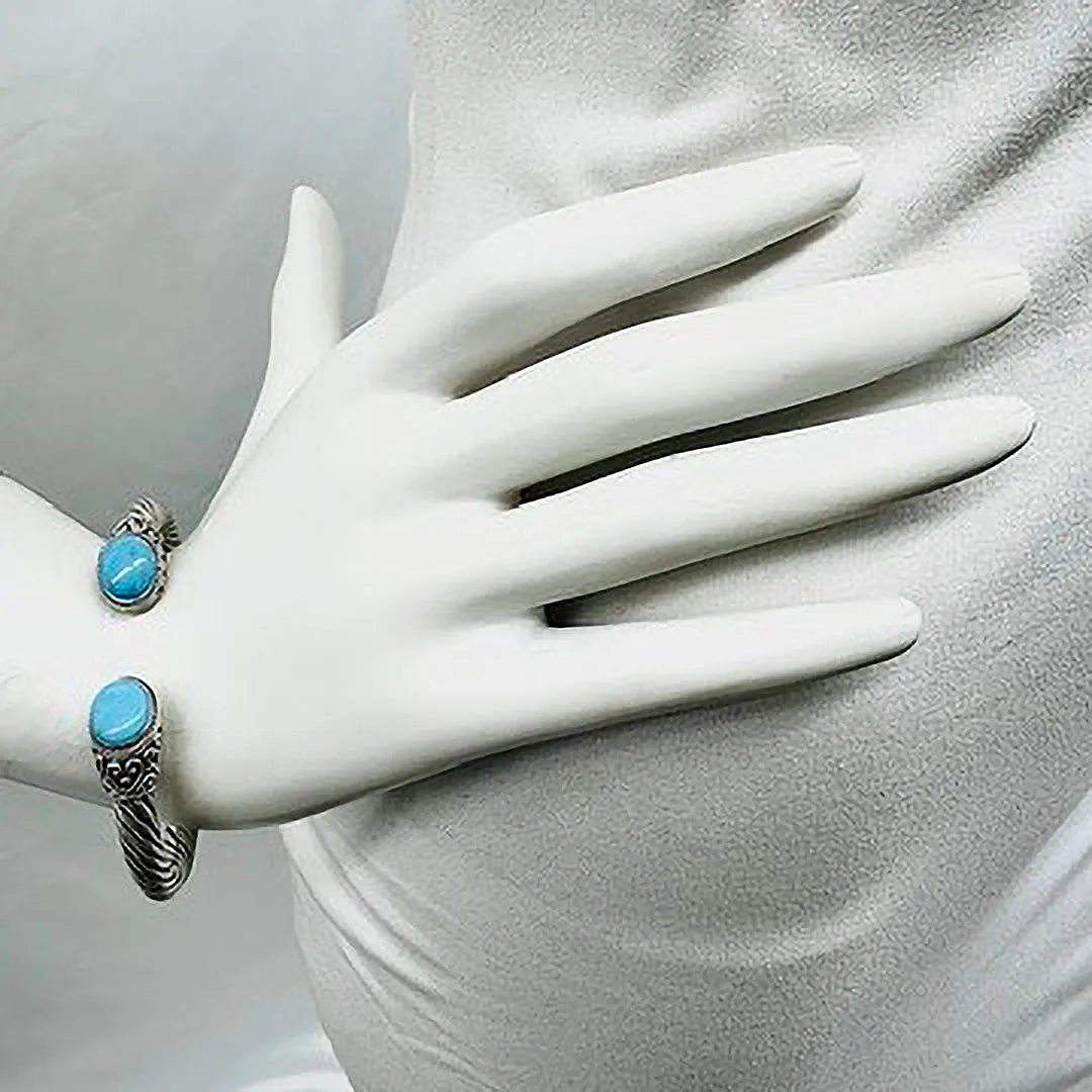 Sterling Silver  Classic Cable Cuff Bracelet with Turquoise Inlay