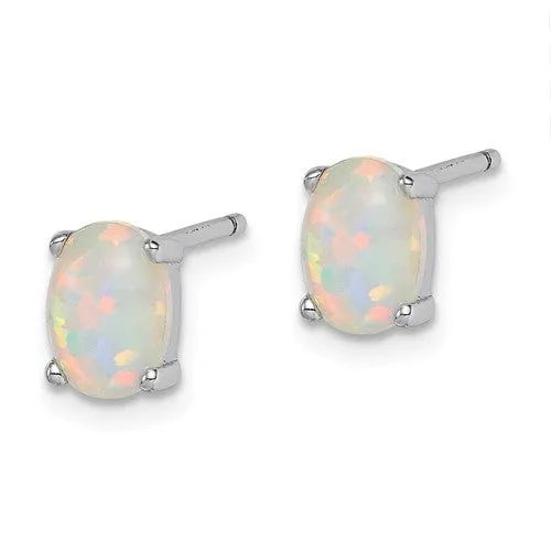 Sterling Silver Created Oval Opal Pendant & Earrings Set
