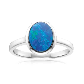 Sterling Silver Oval Cut 9x7mm Black Opal Ring