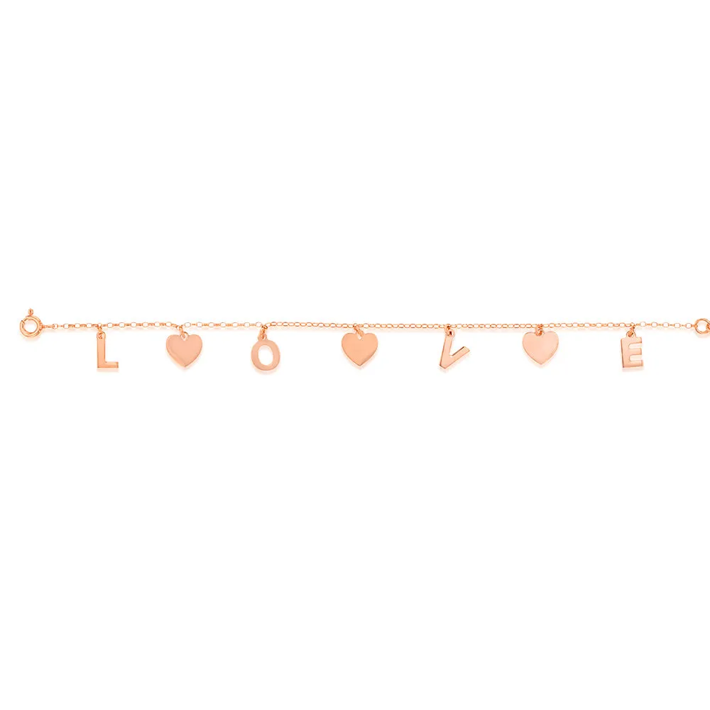 Sterling Silver Rose Gold Plated Love Charm 15.8 2.5cm Bracelet