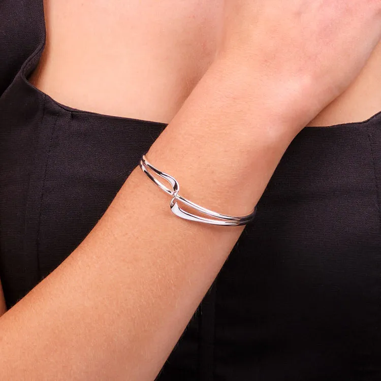 Sterling Silver Twisted Style Bangle Bracelet For Women Girls