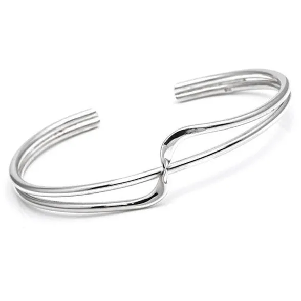 Sterling Silver Twisted Style Bangle Bracelet For Women Girls