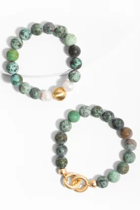 Stone Pearl Stretch Bracelet Set