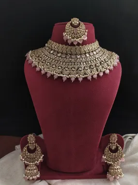 Stunning Uncut Polki Stones Heavy Mehandi Choker Set