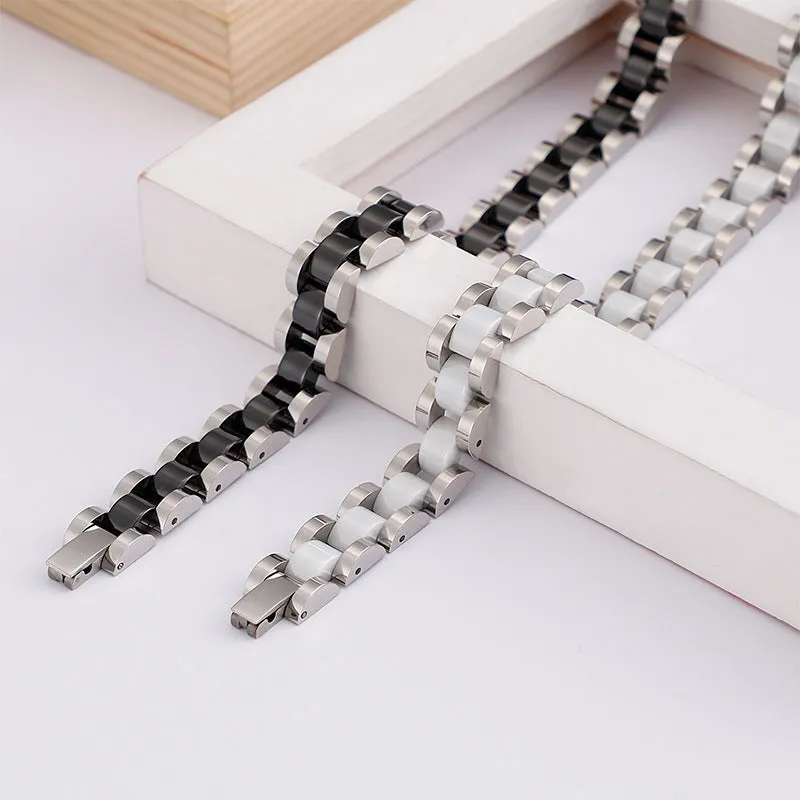Stylish Korean Titanium Steel and Ceramic Personalized Men's Magnet Bracelet