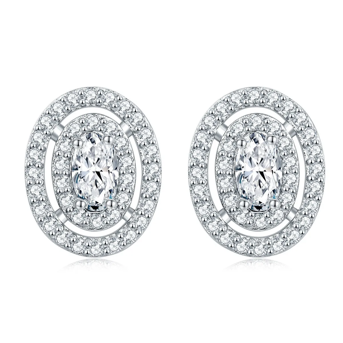 Sumptuous Oval Zircon Soleste Halo Silver Studs Earrings for Women