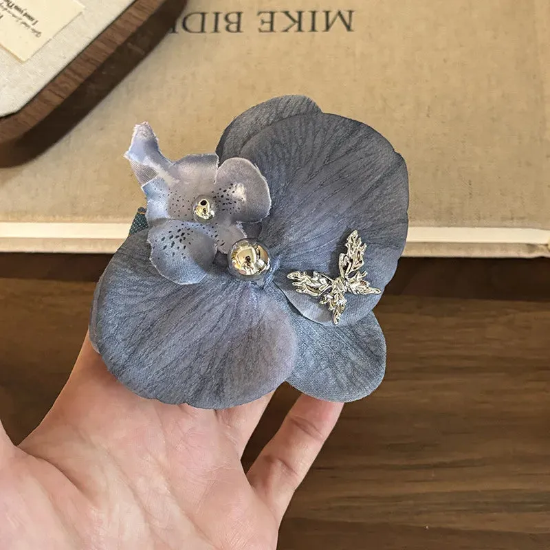 TAVIMART  -  Blue Heavy Industry Retro Phalaenopsis Pearl Barrettes Exaggerated Special-Interest Design Bang Side Clip Hairpin Hair Ornaments