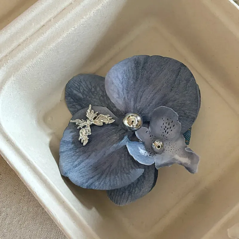 TAVIMART  -  Blue Heavy Industry Retro Phalaenopsis Pearl Barrettes Exaggerated Special-Interest Design Bang Side Clip Hairpin Hair Ornaments