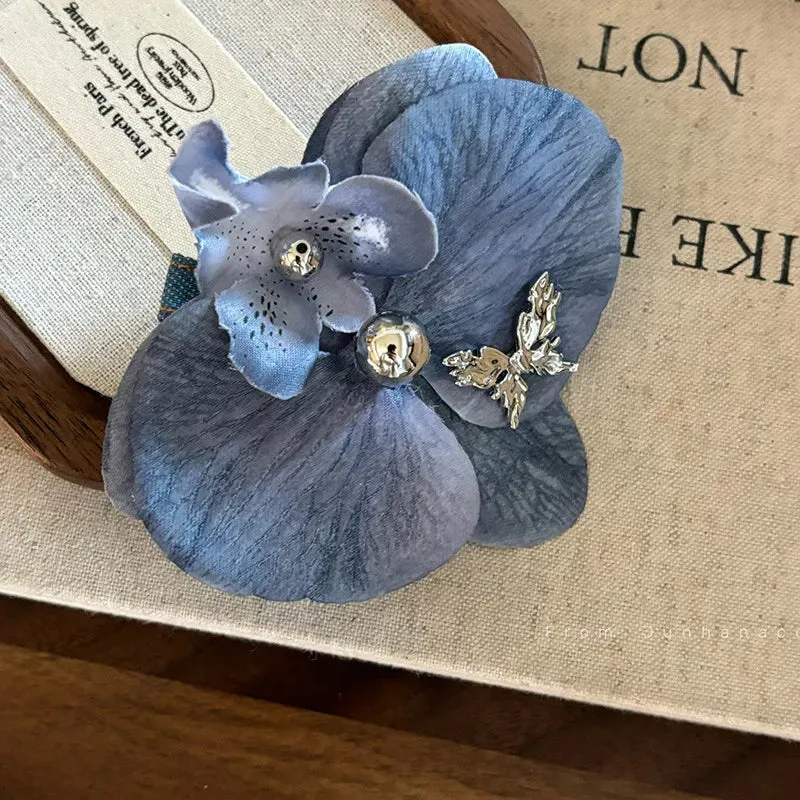 TAVIMART  -  Blue Heavy Industry Retro Phalaenopsis Pearl Barrettes Exaggerated Special-Interest Design Bang Side Clip Hairpin Hair Ornaments
