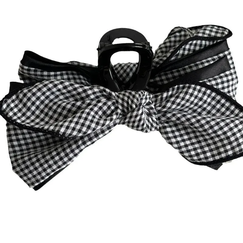 TAVIMART  -  Mori plaid bow large grab clip silver label new retro Japanese versatile plate hairpin women's hair accessories