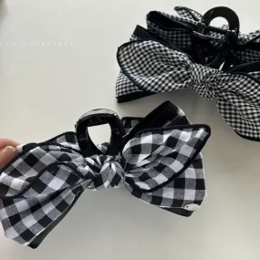 TAVIMART  -  Mori plaid bow large grab clip silver label new retro Japanese versatile plate hairpin women's hair accessories
