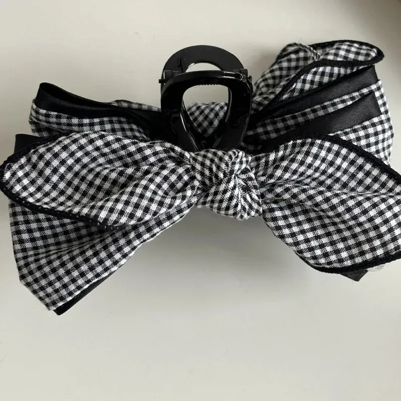 TAVIMART  -  Mori plaid bow large grab clip silver label new retro Japanese versatile plate hairpin women's hair accessories