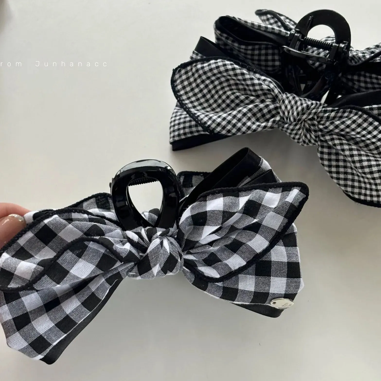 TAVIMART  -  Mori plaid bow large grab clip silver label new retro Japanese versatile plate hairpin women's hair accessories