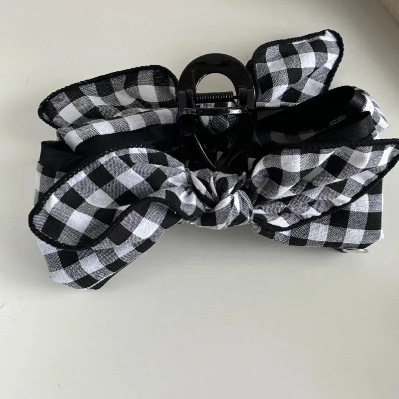 TAVIMART  -  Mori plaid bow large grab clip silver label new retro Japanese versatile plate hairpin women's hair accessories