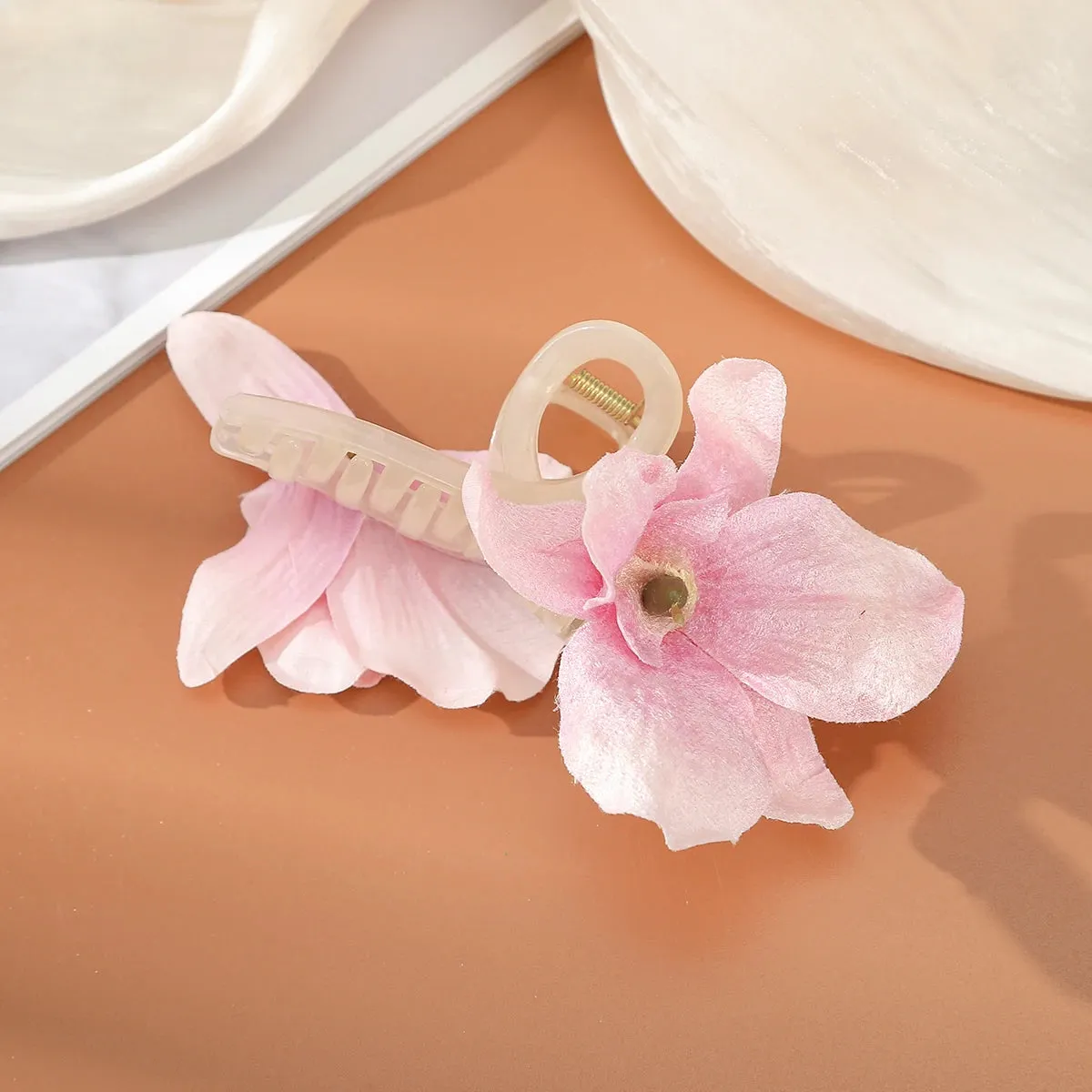 TAVIMART  -  Summer Flower Pearl Large Hair Claw Crabs for Women Cloth Flower Shark Clips Hairpin Headdress Hair Accessories