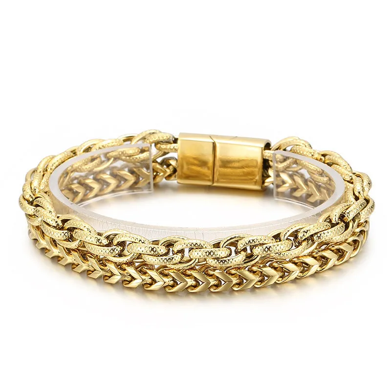 Trendy Punk Rock Double-Layer Stainless Steel Bracelet for Men - Korean-Inspired Titanium Cross-Border Jewelry Gift