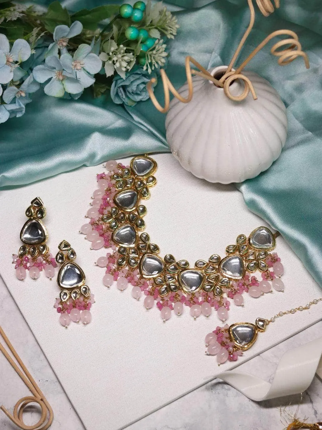 Triangular Kundan Pastel Set