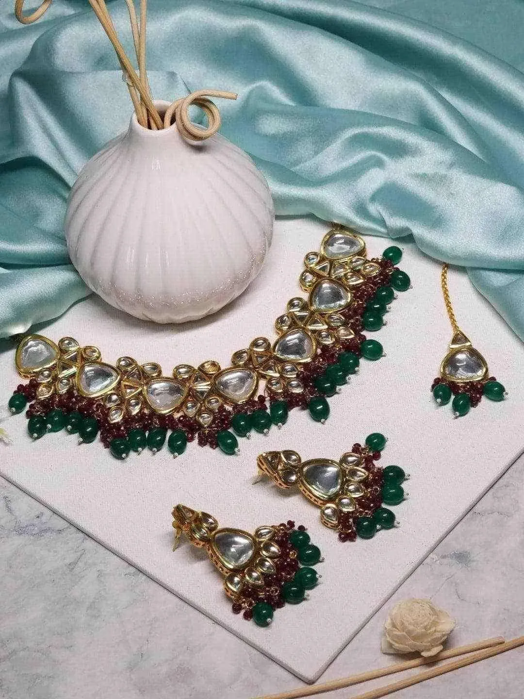Triangular Kundan Pastel Set