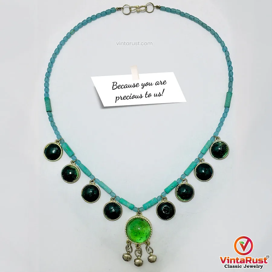 Tribal Beaded Chain Choker Necklace With Glass Stones
