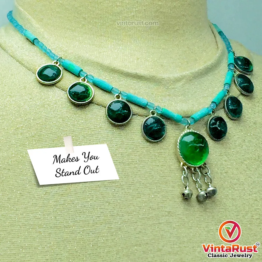 Tribal Beaded Chain Choker Necklace With Glass Stones