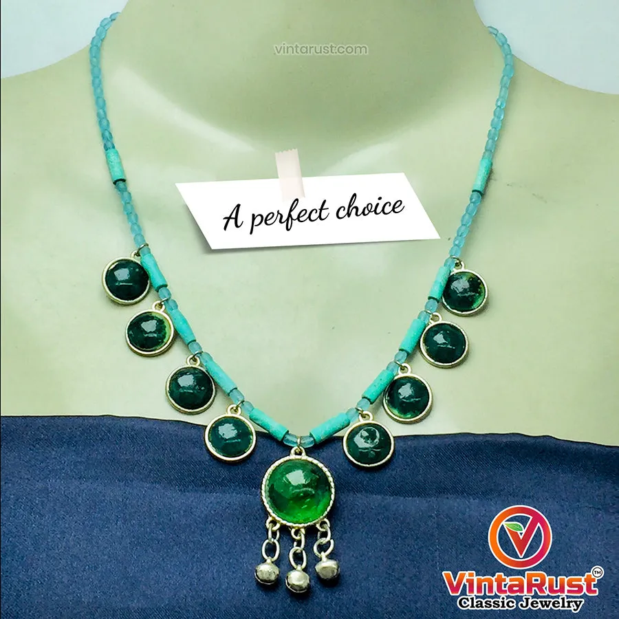 Tribal Beaded Chain Choker Necklace With Glass Stones