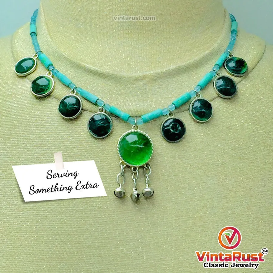 Tribal Beaded Chain Choker Necklace With Glass Stones