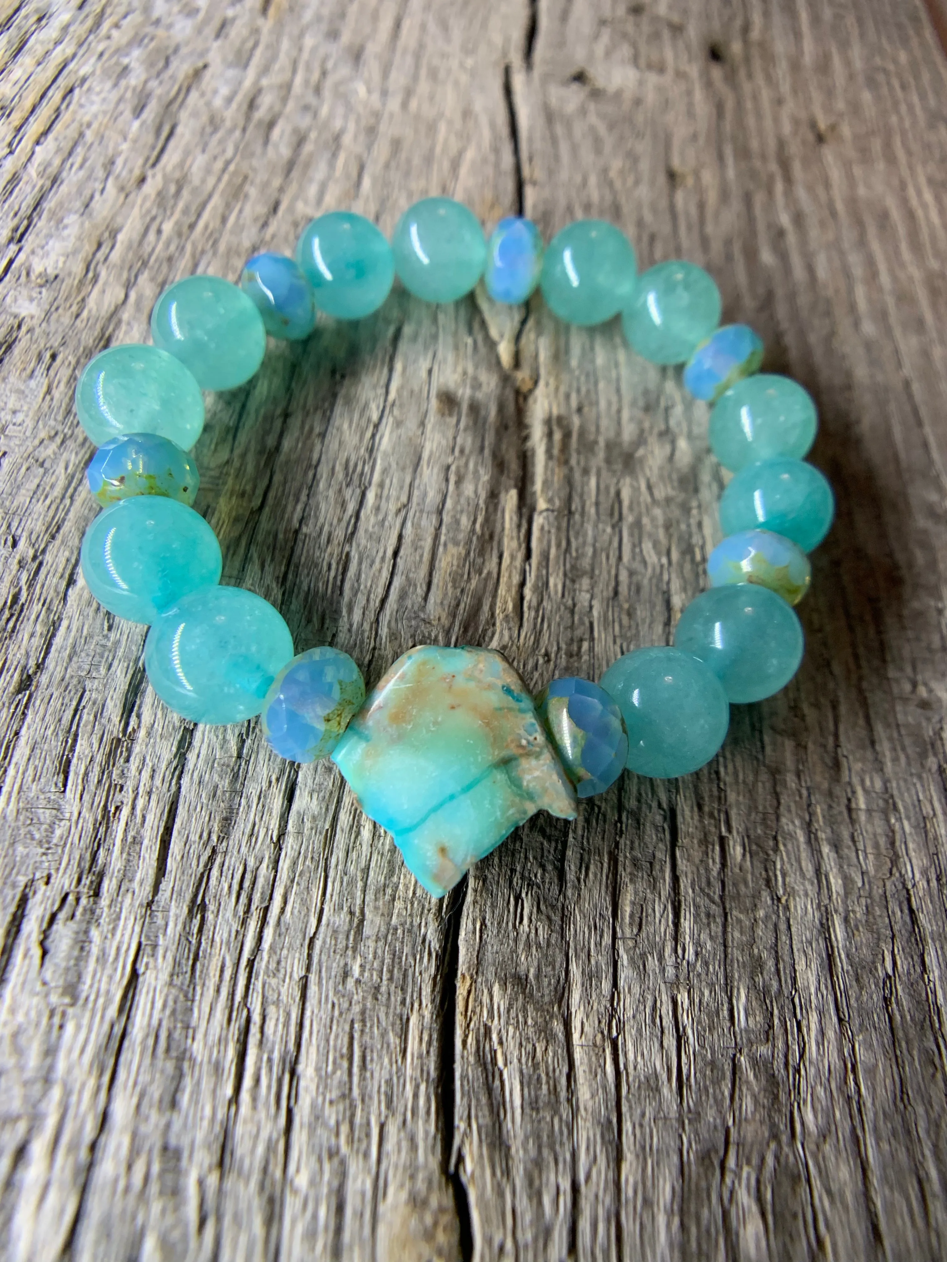 Turquoise Beaded Bracelet with Raw Stone Accent