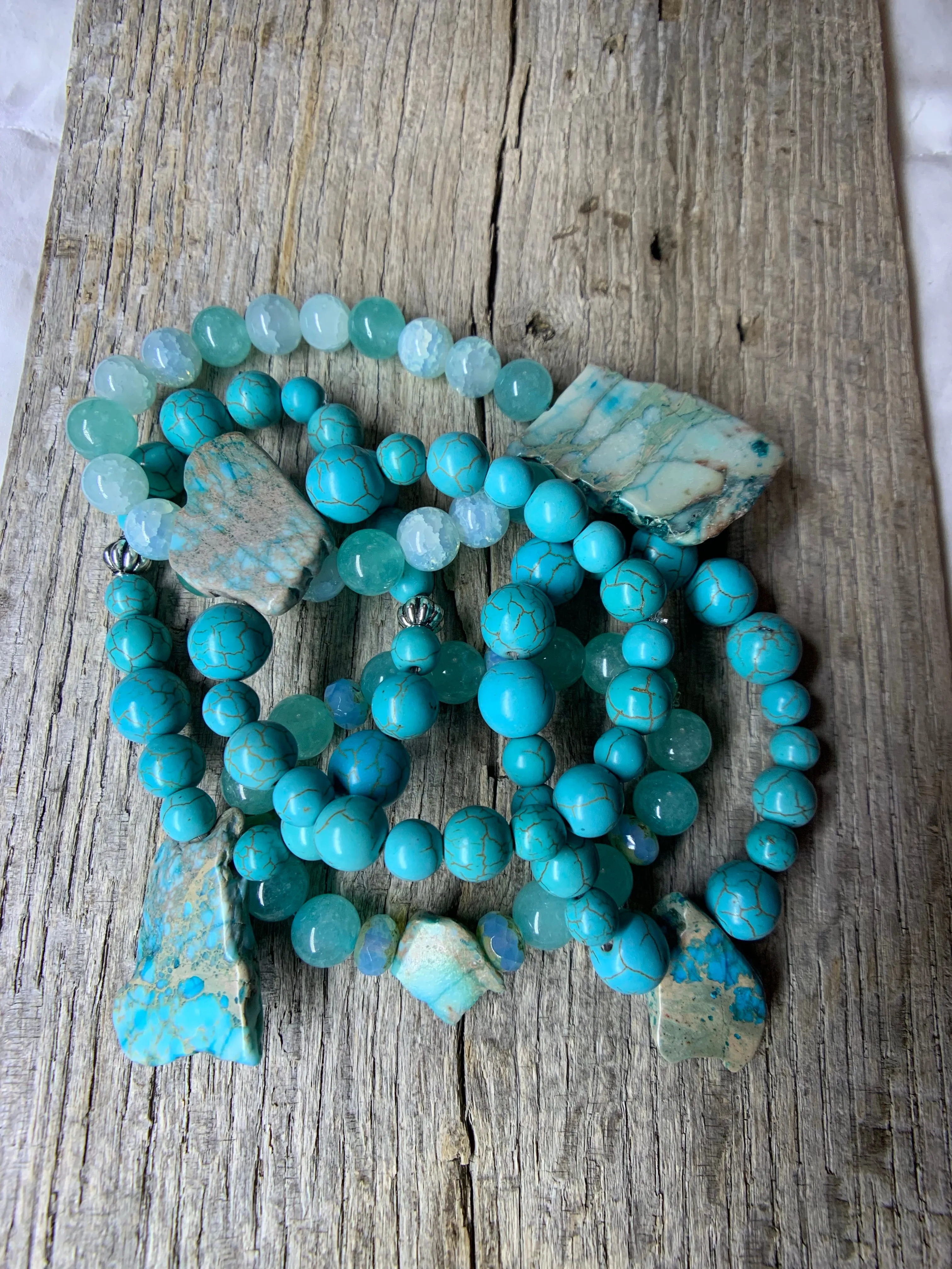Turquoise Beaded Bracelet with Raw Stone Accent