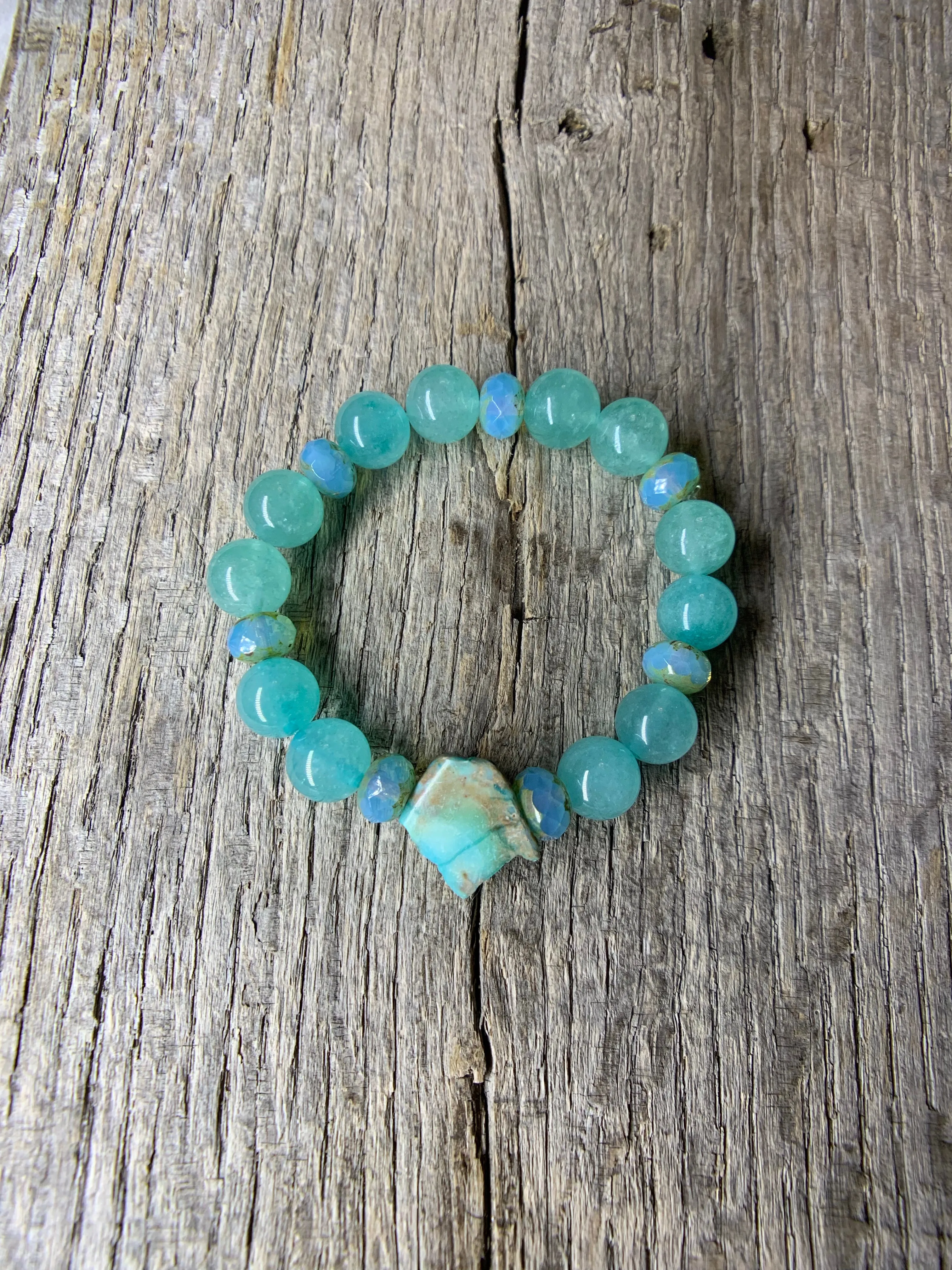 Turquoise Beaded Bracelet with Raw Stone Accent