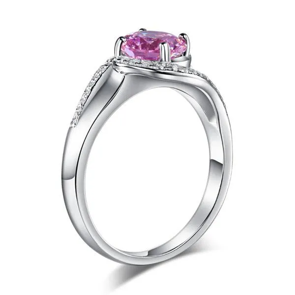 Twist Curl 925 Sterling Silver Wedding Engagement Ring 1.25 Ct Fancy Pink Simulated Diamond