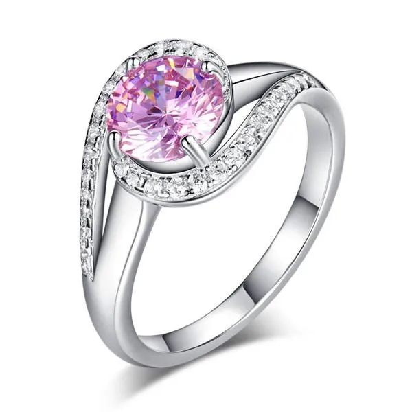 Twist Curl 925 Sterling Silver Wedding Engagement Ring 1.25 Ct Fancy Pink Simulated Diamond